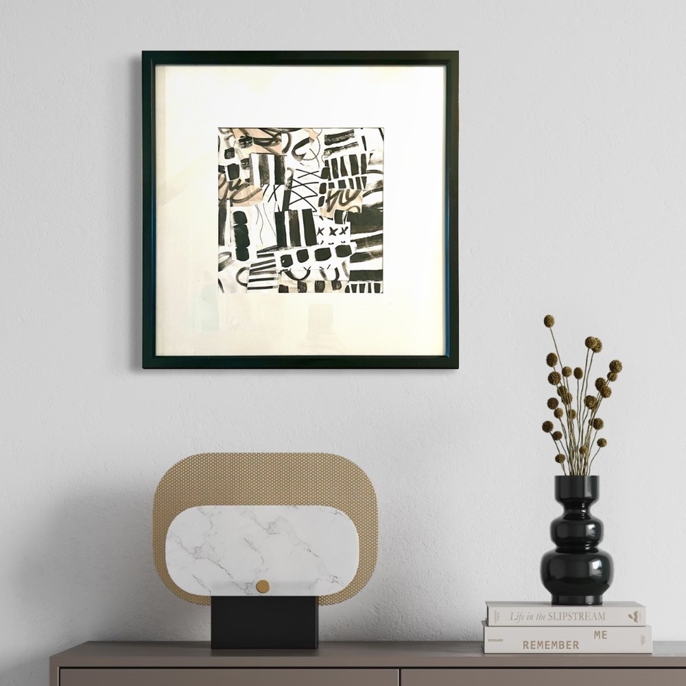 🖤 Original Black & White Abstract Collage | 10x10 Artwork in 20x20 Frame